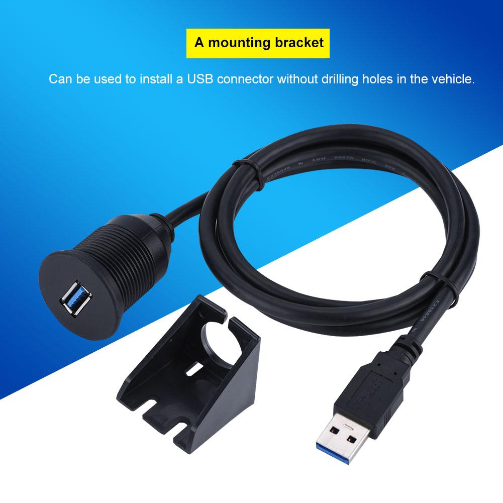 1//2M Car Dashboard Panel Flush Mount Single Port USB 3.0 Socket Extension Cable