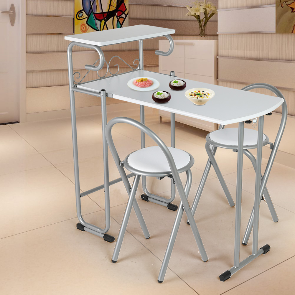 folding dining set portable table and 2 chairs kitchen patio mdf silver   ebay