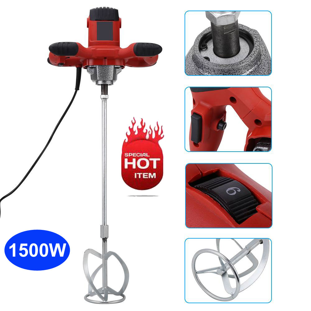 1500W Concrete Mixer 6-speed Handheld for Stirring Mortar Paint Cement