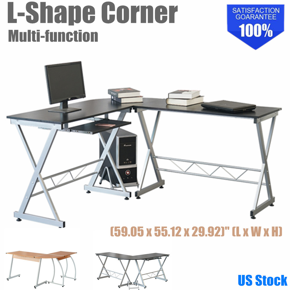 Details About L Shape Computer Desk Corner Laptop Table Study Writing Workstation Black