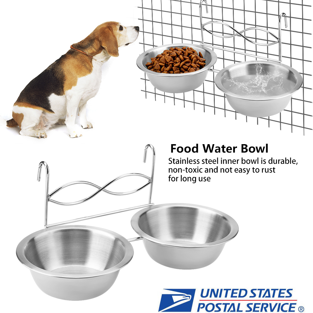 Stainless Steel Pet Dual Hanging Food Water Bowl Cat Dog Puppy