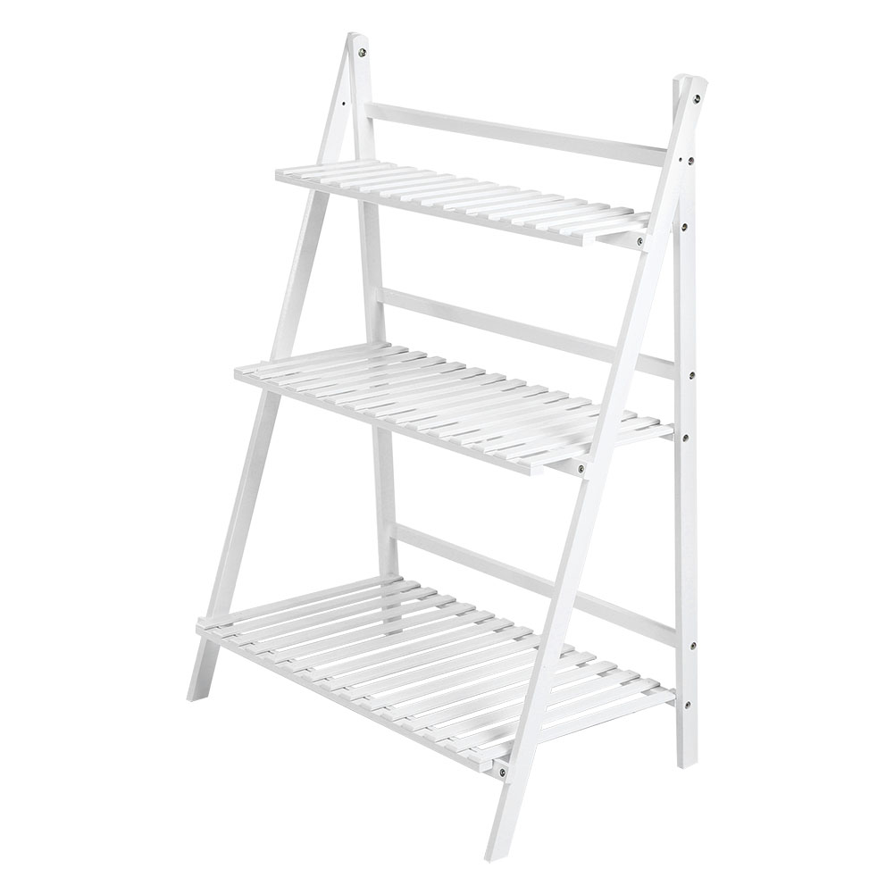 White Outdoor Indoor Pot Plant Ladder Stand Display Balcony Flower Rack ...