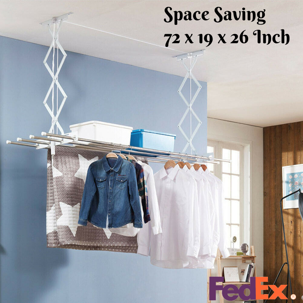 Details About 72x19x26 Iron Retractable Wall Mount Drying Laundry Rack Clothes Hanger Indoor