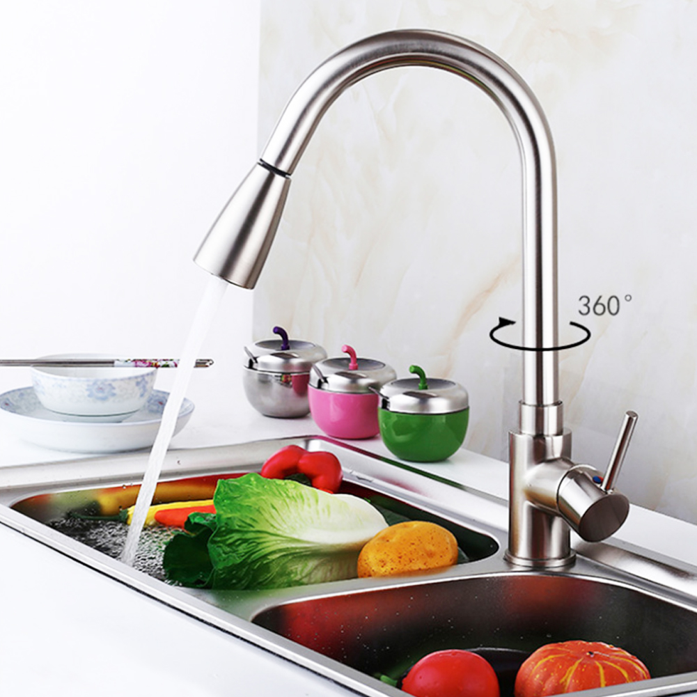 Pull Out Sprayer Single Handle Tap Swivel Spout Kitchen Sink Mixer