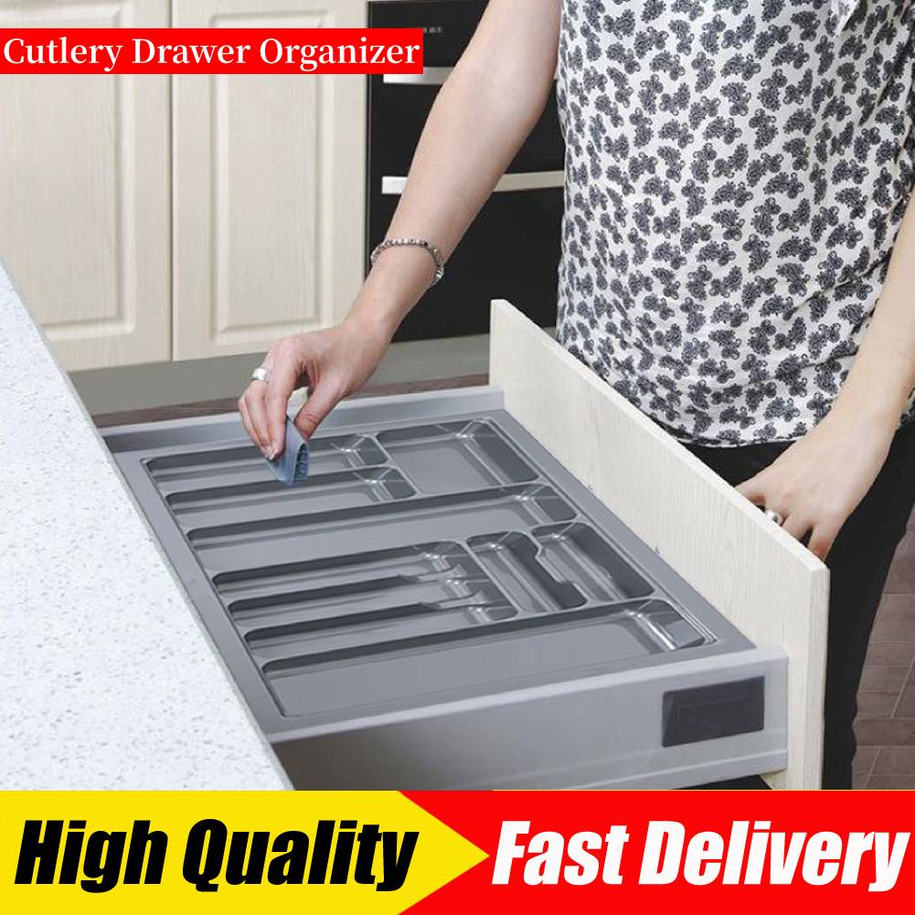 Grey Cutlery Tray Box Insert Cabinet W 90cm Kitchen Drawer