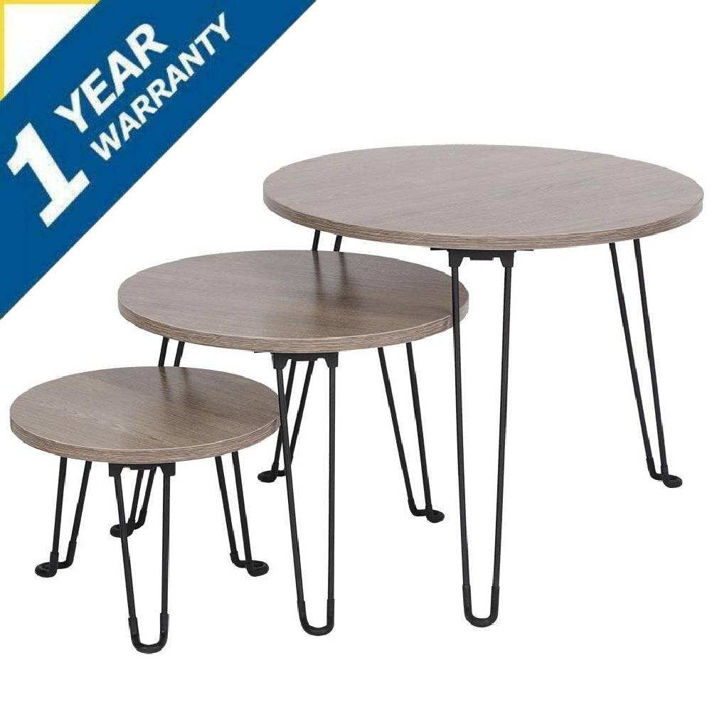Details About Set Of 3 Round Nesting Nest Stacking Desk Retro Coffee Side Table W Iron Legs