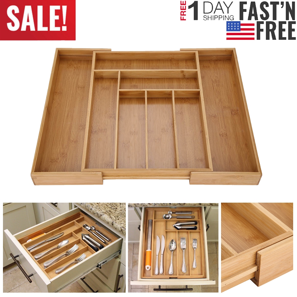 Details About Bamboo Expandable Cutlery Tray Flatware Utensil Holder Tidy Drawer Organiser Us