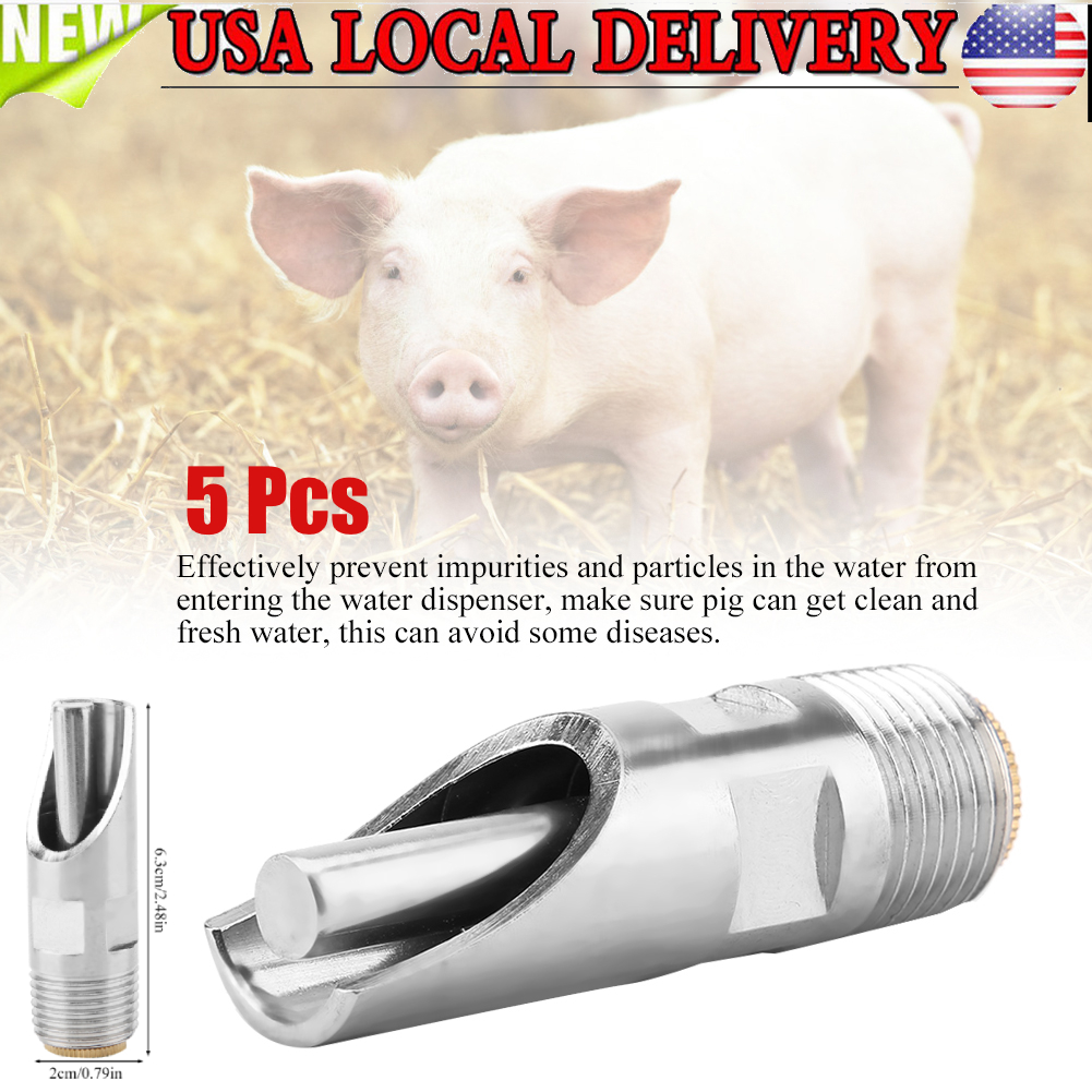 5pcs Stainless Steel Automatic Pig Nipple Drinker Rodents Waterer