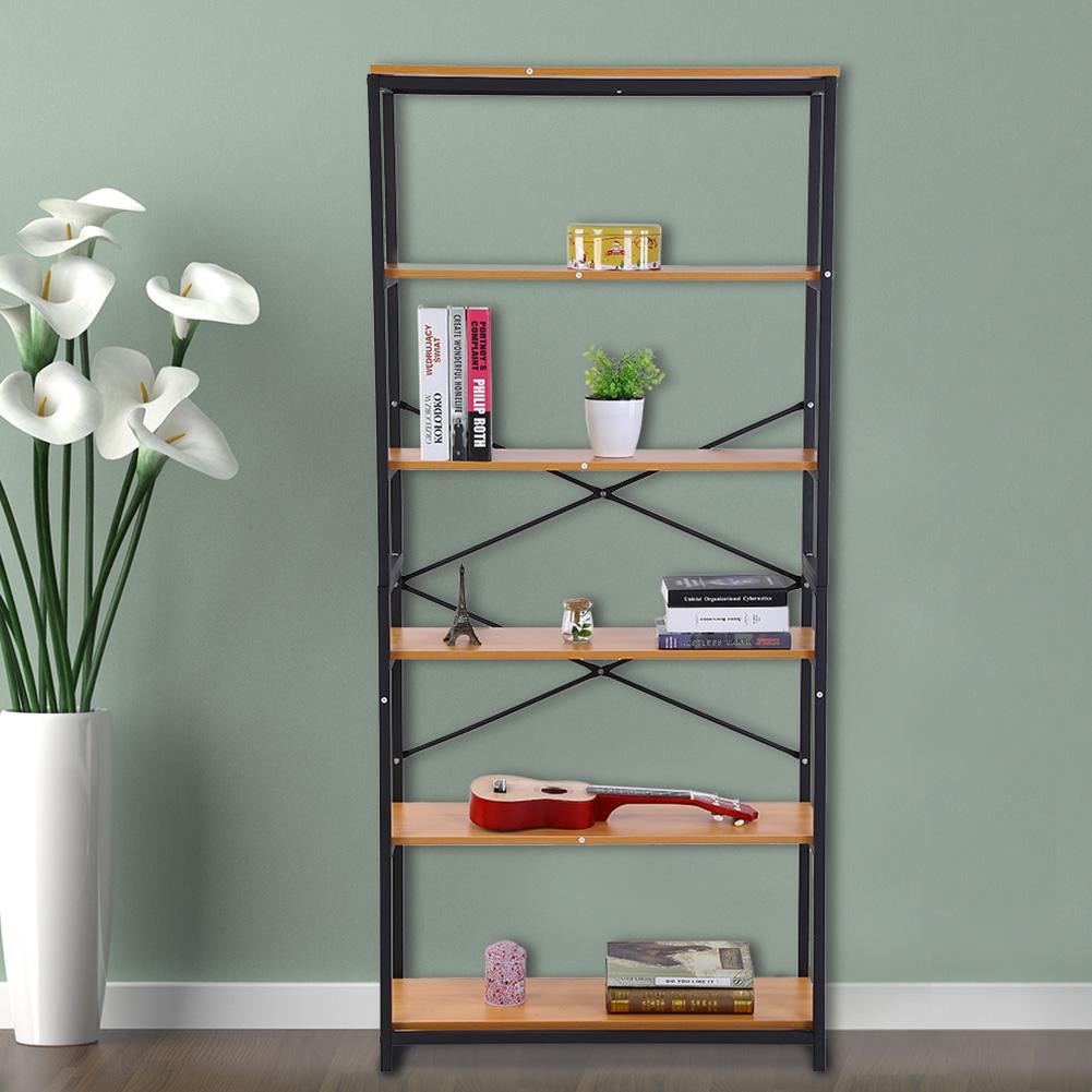 5-Tier Modern Style Bookcase Vintage Free Standing Bookshelf Rustic HOME Bamboo