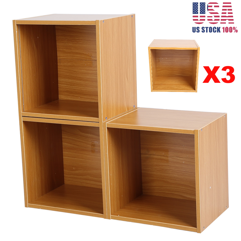 Stackable 3 Cube Storage Bookshelf Organizers Display Home Shelf