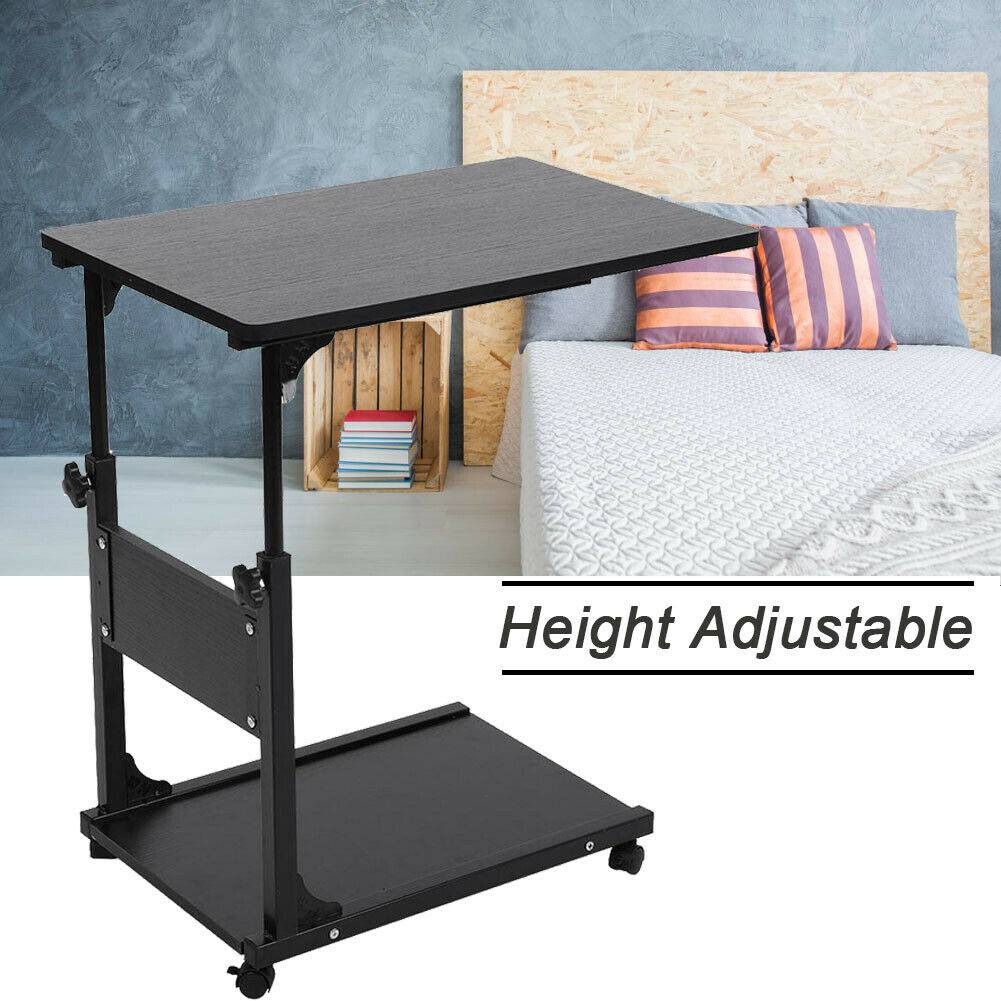 2 Tier Portable Over Bed Table Sofa Rolling Laptop Computer Desk
