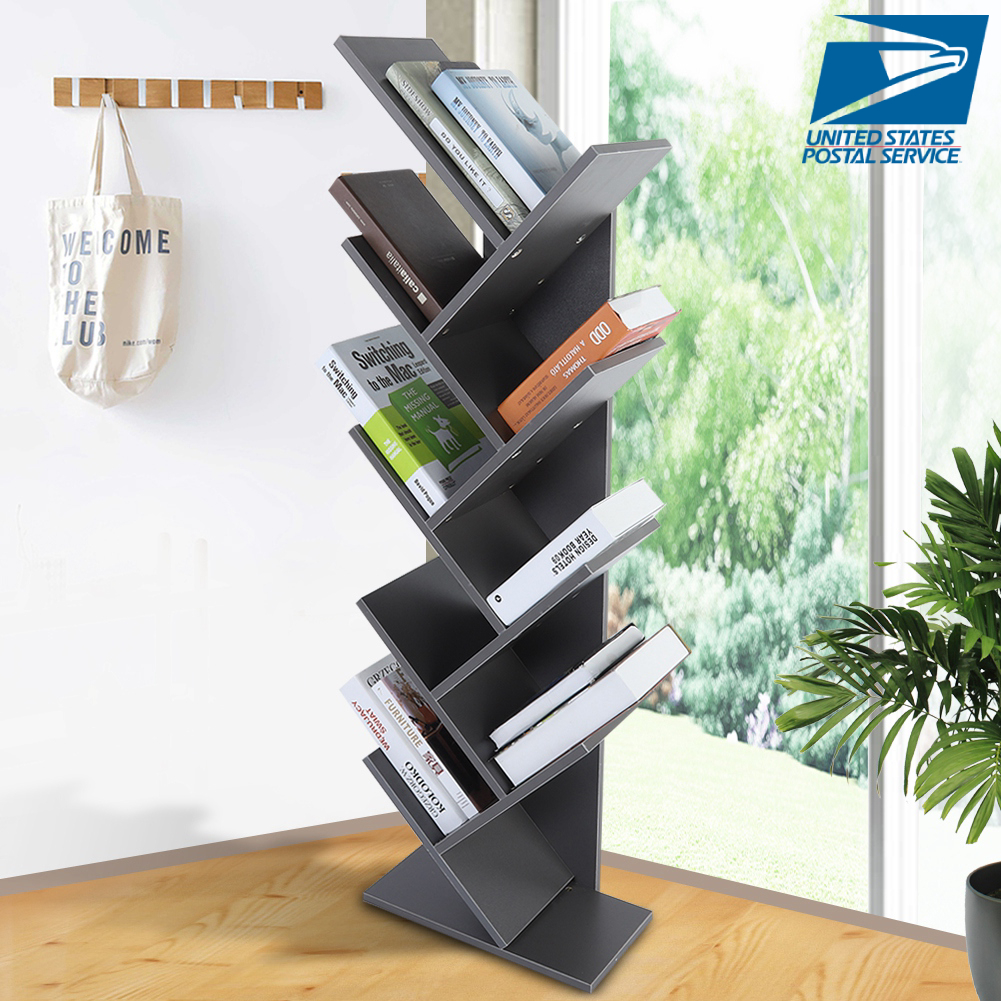 9 Layers Tree Shape Wooden Bookshelf Display Storage Rack Stable