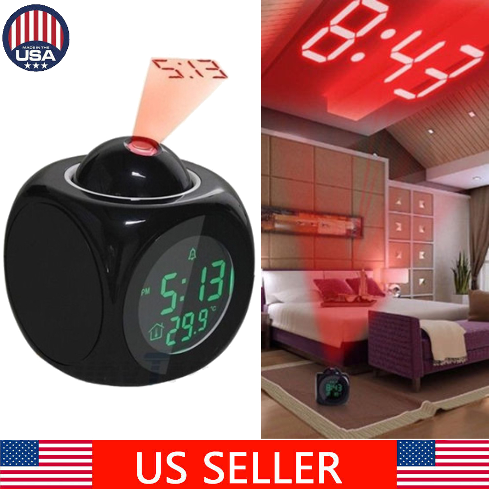 Details About Digital Alarm Clock Led Wall Ceiling Projection Lcd Voice Talking Temperature