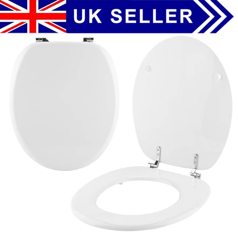 18" PINE EFFECT MDF UNIVERSAL BATHROOM WC TOILET SEAT EASY FIT FITTINGS WOODEN 