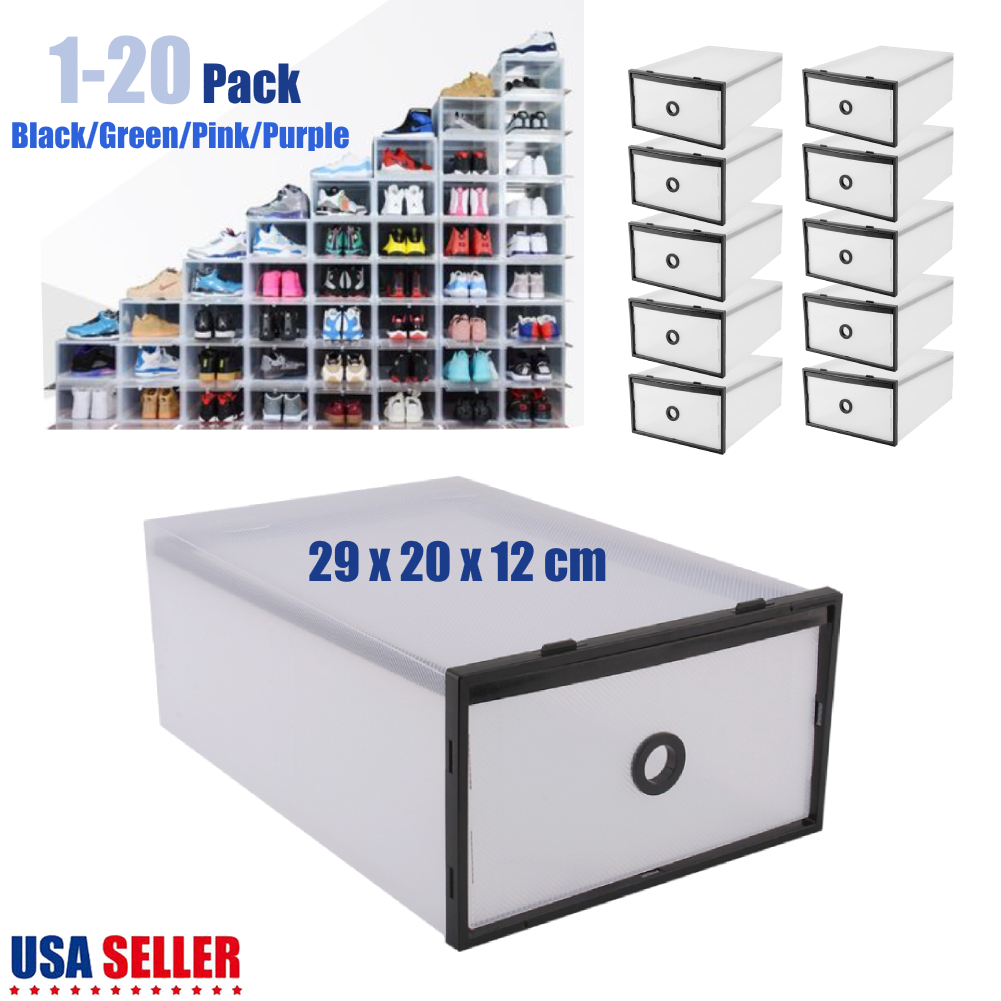 1 20 Tidy Folding Stackable Clear Plastic Transparent Shoe Box