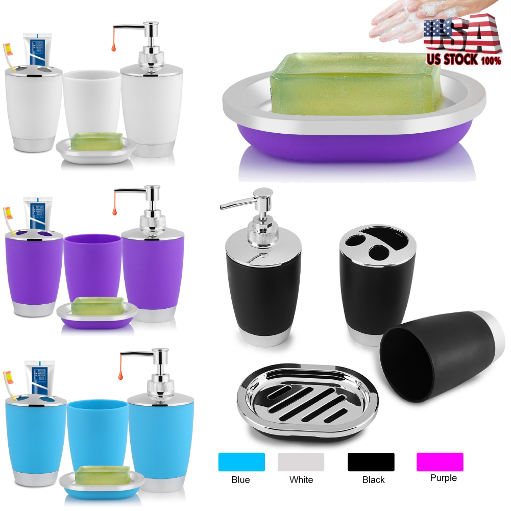 4pcs Plastic Bathroom Accessories Set Bath Cup Toothbrush Holder Set Bath Cup Toothbrush Holder