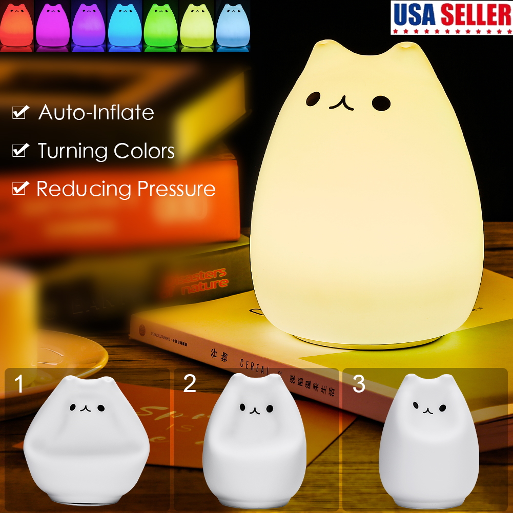 Silicone Cat LED Touch Sensor Night Light Cute Children Bedroom Lamp 7 ...