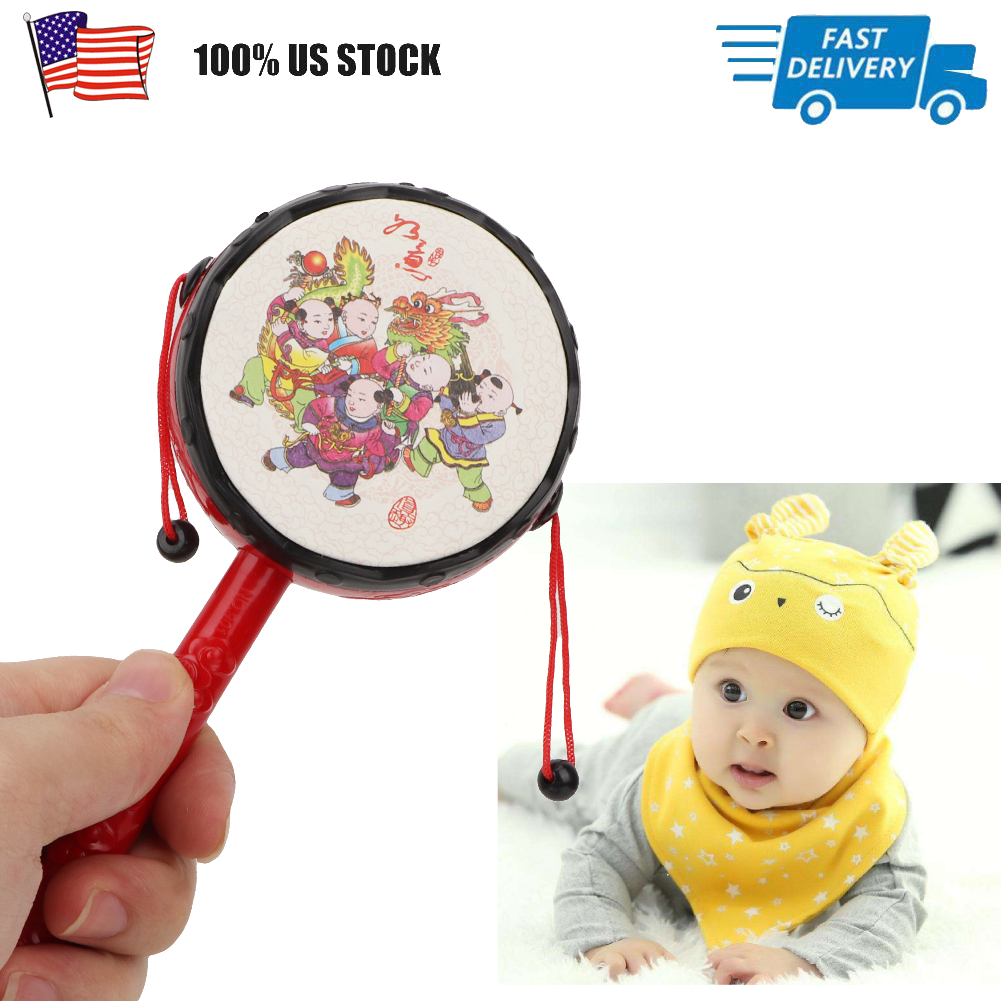 Kids Cartoon Plastic Chinese Traditional Rattle Drum Spin fun toys Hand Bell
