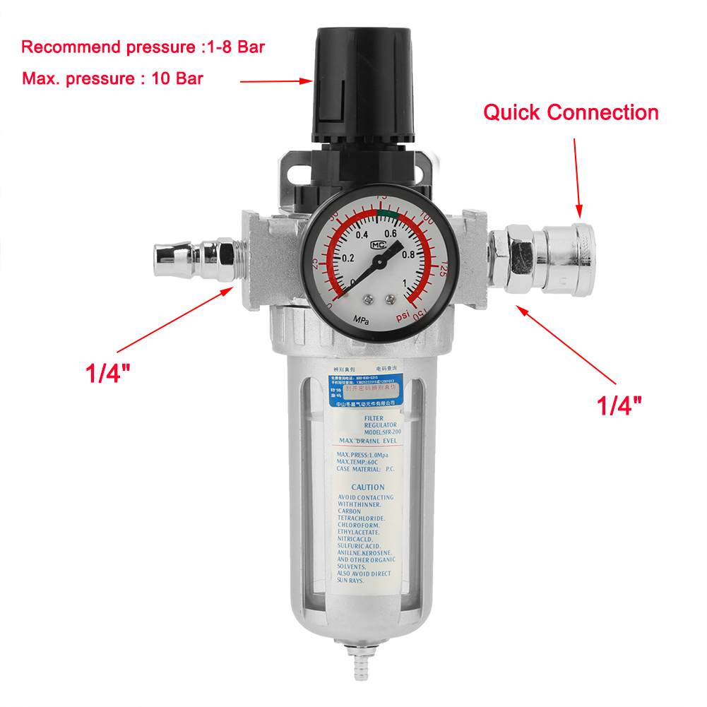 1/4" Air Compressor Water Moisture Trap Filter Regulator with Mount