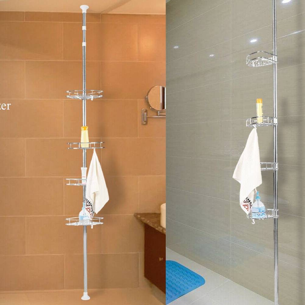 4 Tier Telescopic Pole Bathroom Corner Shower Storage Shelf Rack