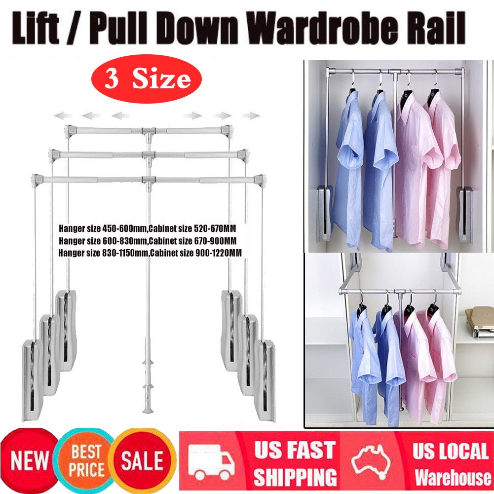 Adjustable Wardrobe Hanging Rail Lift Pull Down Closet Rod Cabinet Rack Hanger