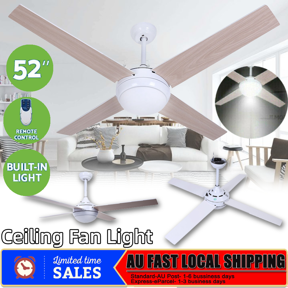 52 Ceiling Fan With Led Light Remote Control Fans 4 Blades Wooden