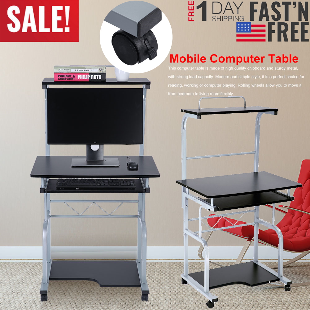 Mobile Laptop Desk Rolling Cart Table Stand Computer Workstation W