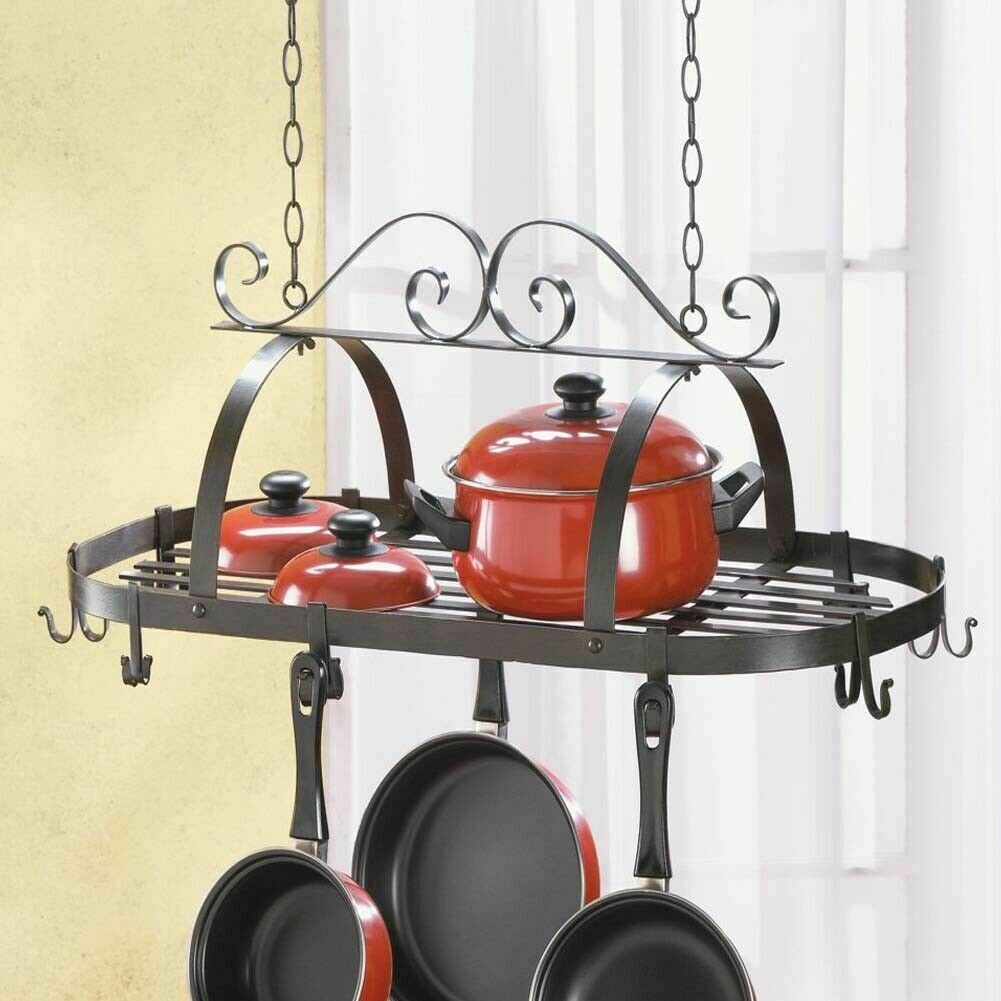 10 Hooks Hanging Pot Rack Pan Kitchen Ceiling Saucepan Holder