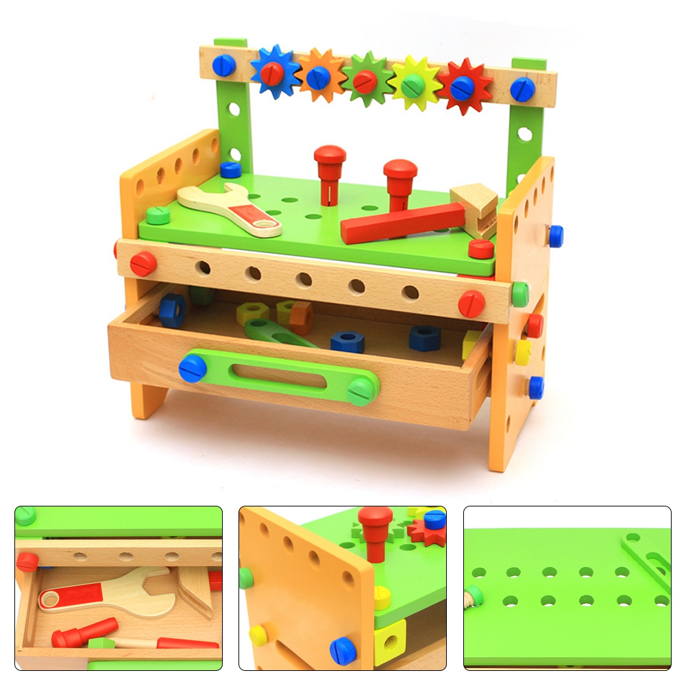 Kids Child Wooden Diy Work Tool Bench Set Pretend Play Assembly