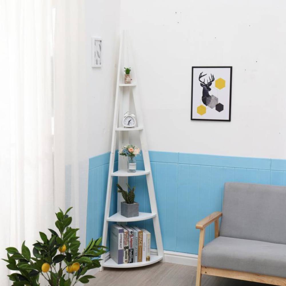 5 Tier White Corner Ladder Wall Shelf Home Storage/Display Unit