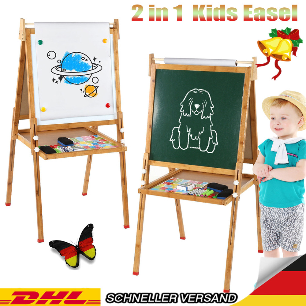 Kreidetafel Kinder Schreibtafel Maltafel Holzrahmen Schwamm Kreide Bunt 6tlg