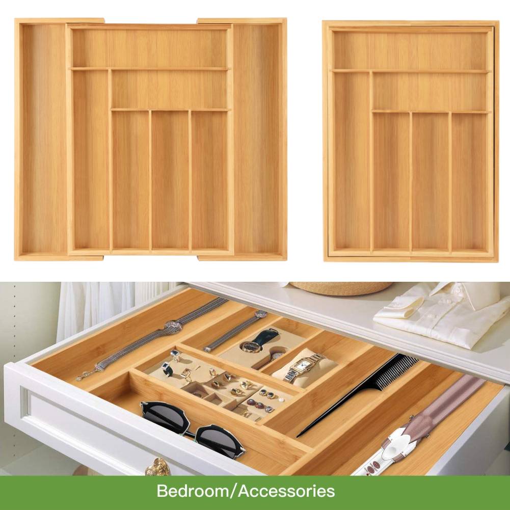 Adjustable Bamboo Cutlery Tray For Kitchen Drawer Insert Space