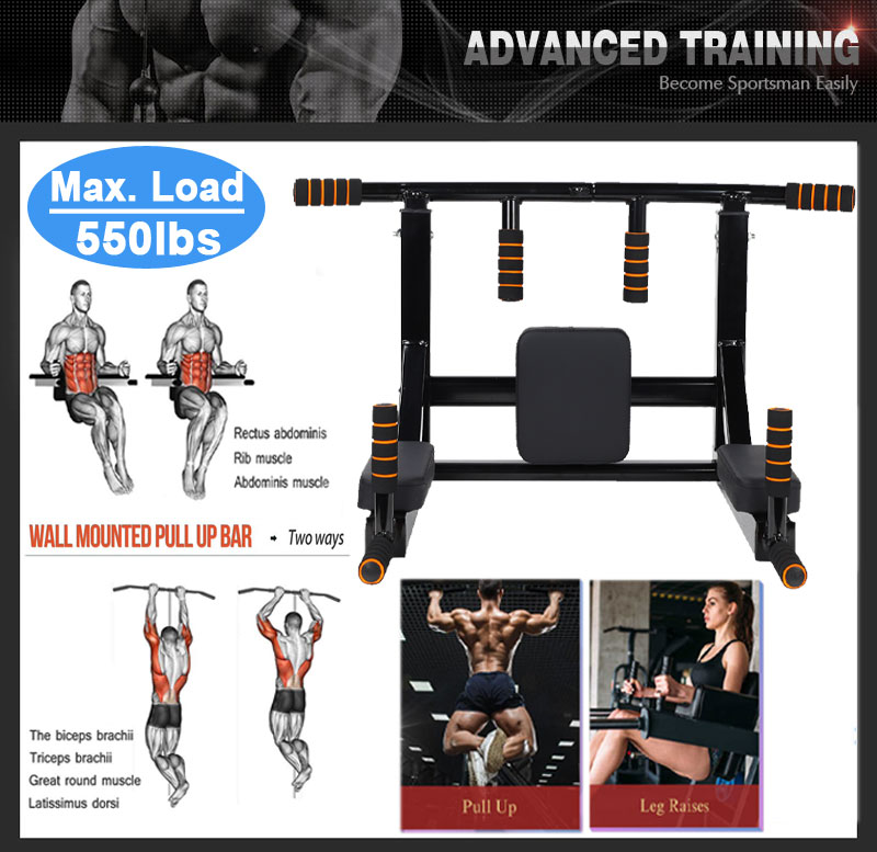 Pull Up Bar Wall Mounted Dip Chin Workout Gym Station Stand Sit