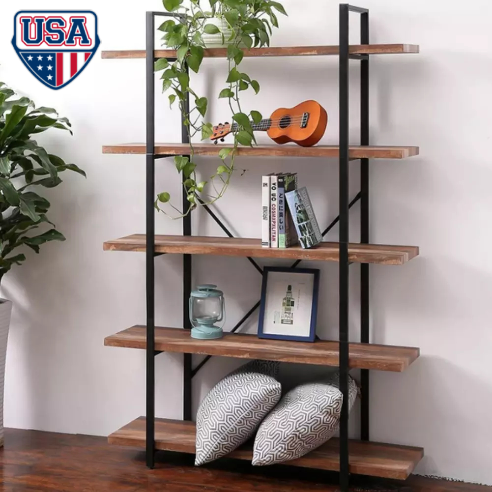 4-Tier Bookcase Bookshelf Leaning Wall Shelf Ladder Storage Display Furniture US