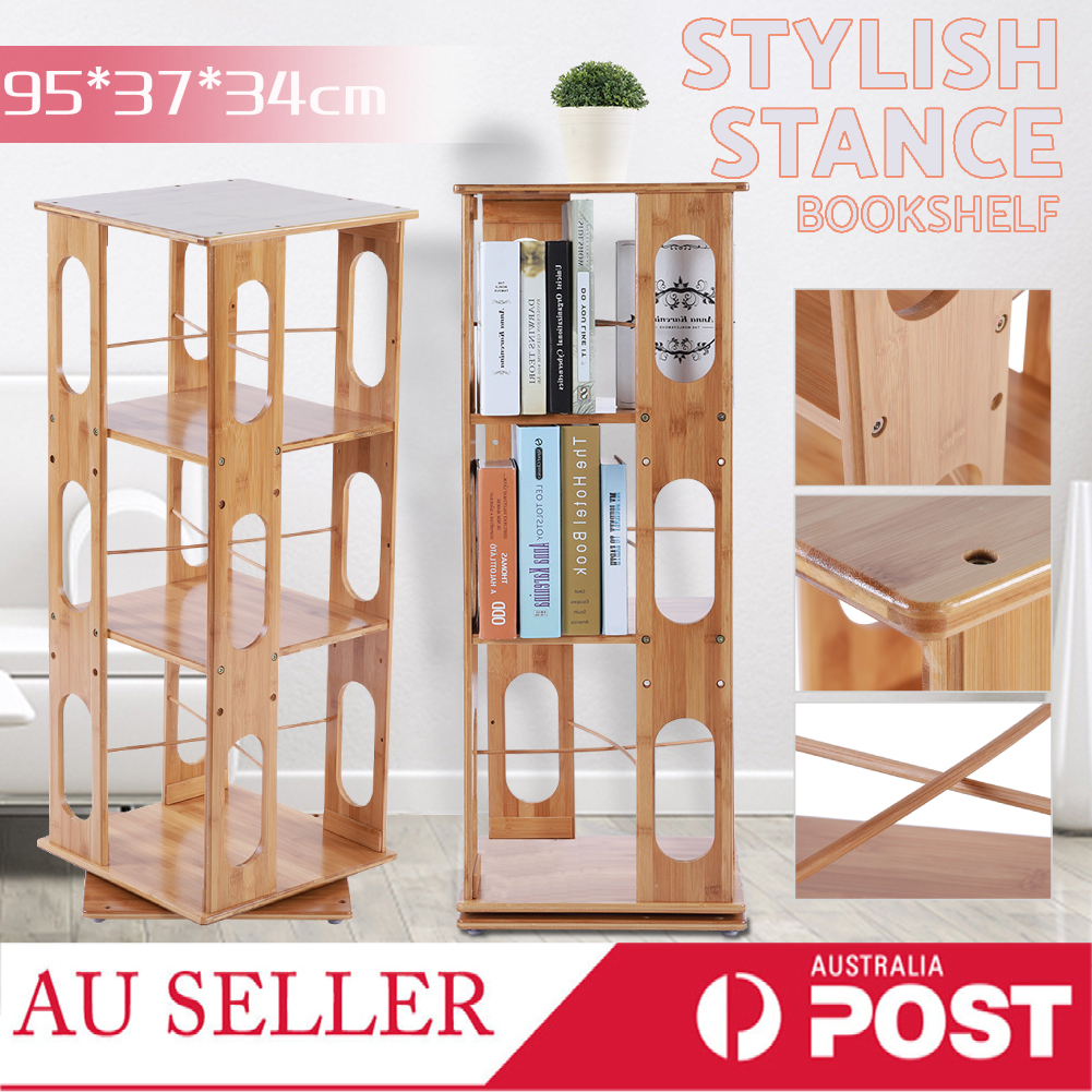 3 Shelves Versatile Wooden Rotating Swivel Bookshelf Display Shelf