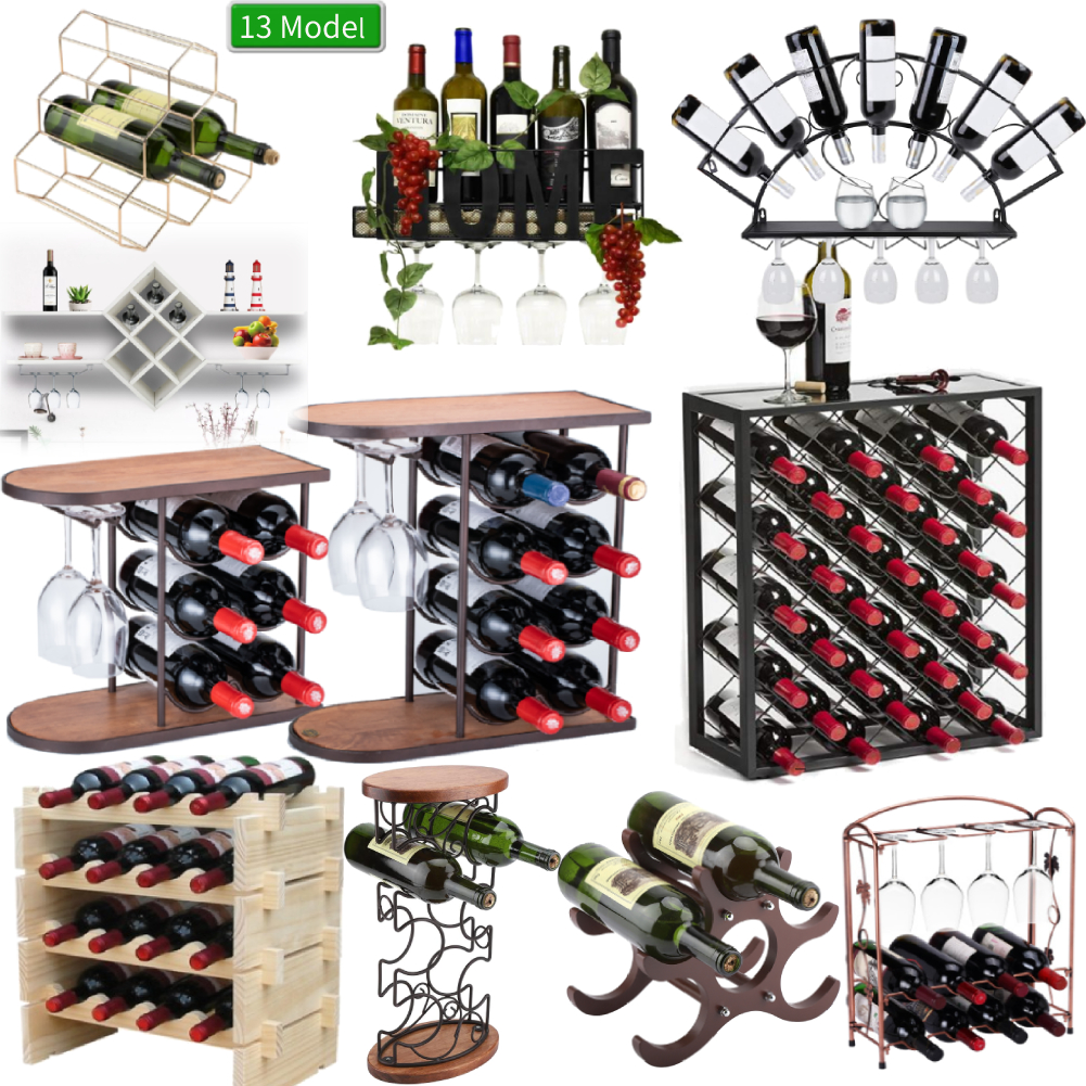 Wall Mount Stand Holder Countertop Wine Bottle Glass Cup Rack