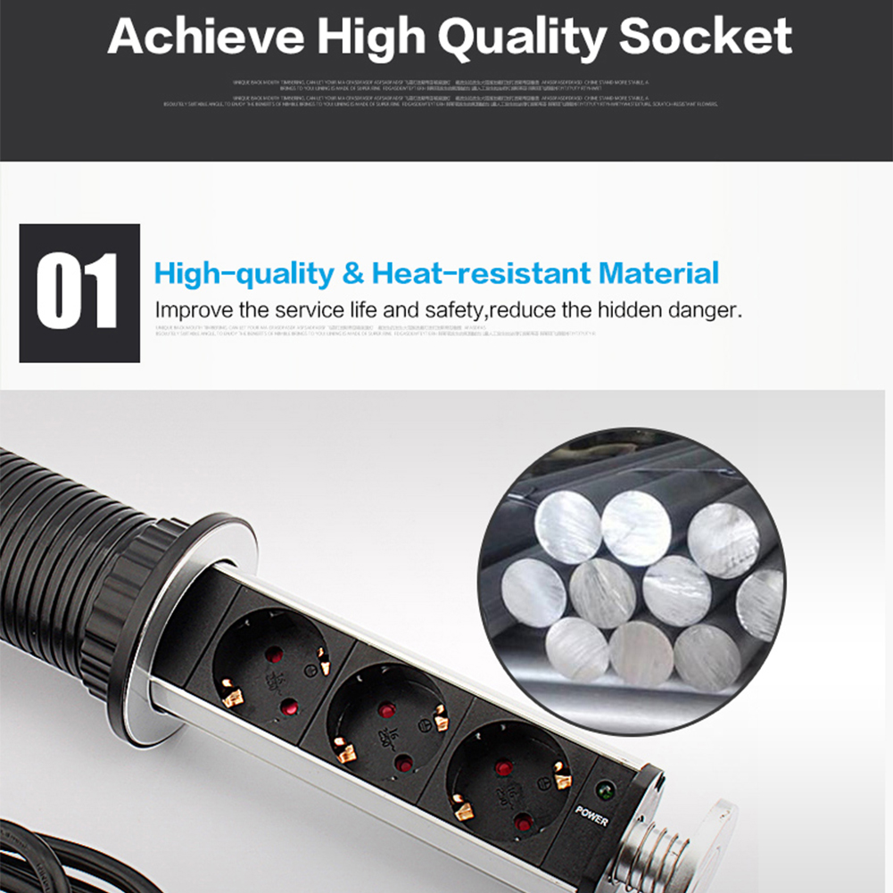 BLOC ESCAMOTABLE MULTIPRISES A 3//4 PRISES ET 2 x USB poids w// LED Indicator