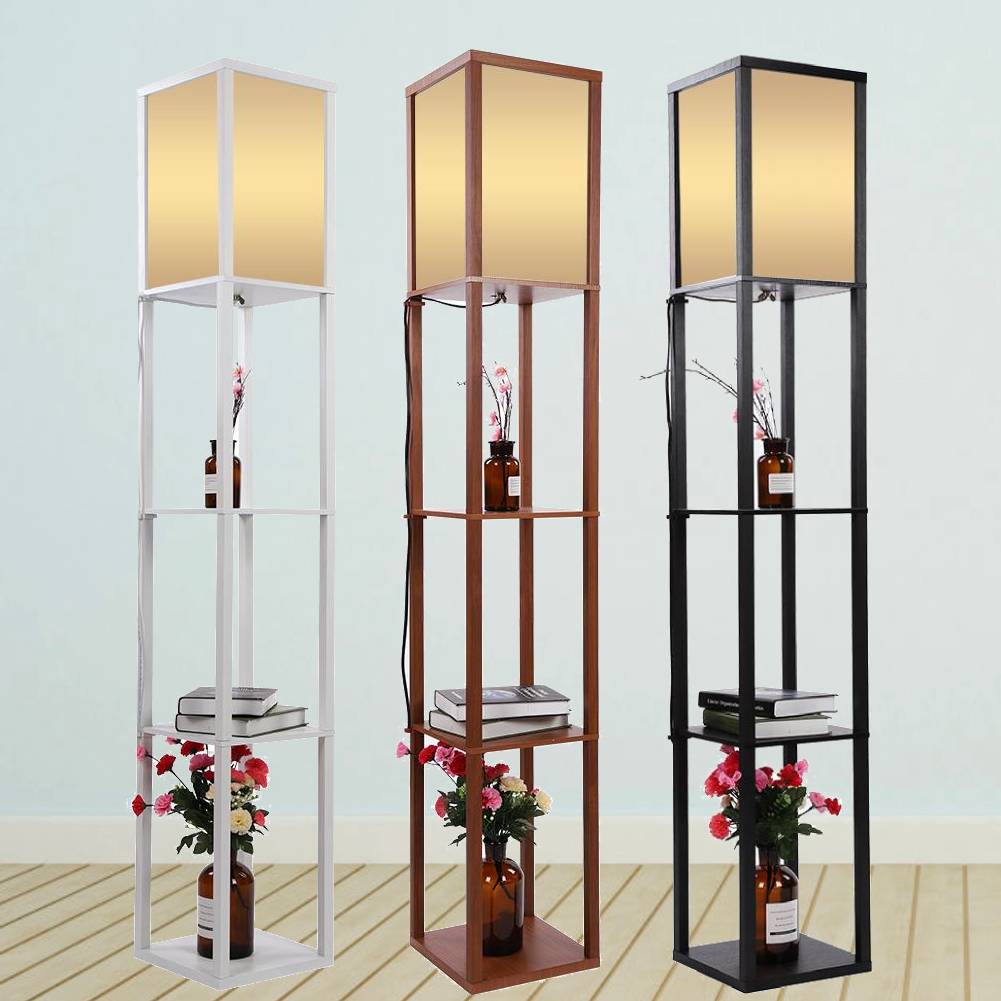 Modern Shelf Floor Lamp Soft Light 4tier Open Shelves Storage Display