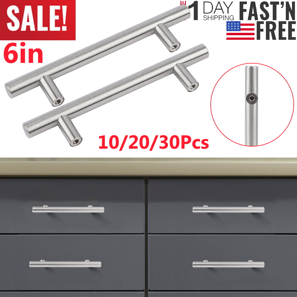 10 Stainless Steel T Bar Modern Kitchen Cabinet Door Handles Drawer Pulls Knobs