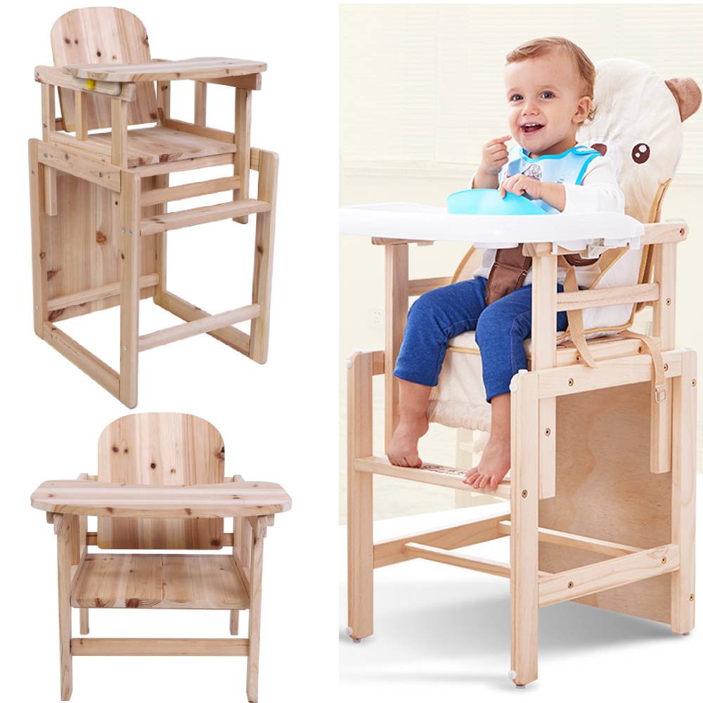 Wooden Portable Baby Highchair Infant High Feeding Seat 2in1 Toddler ...