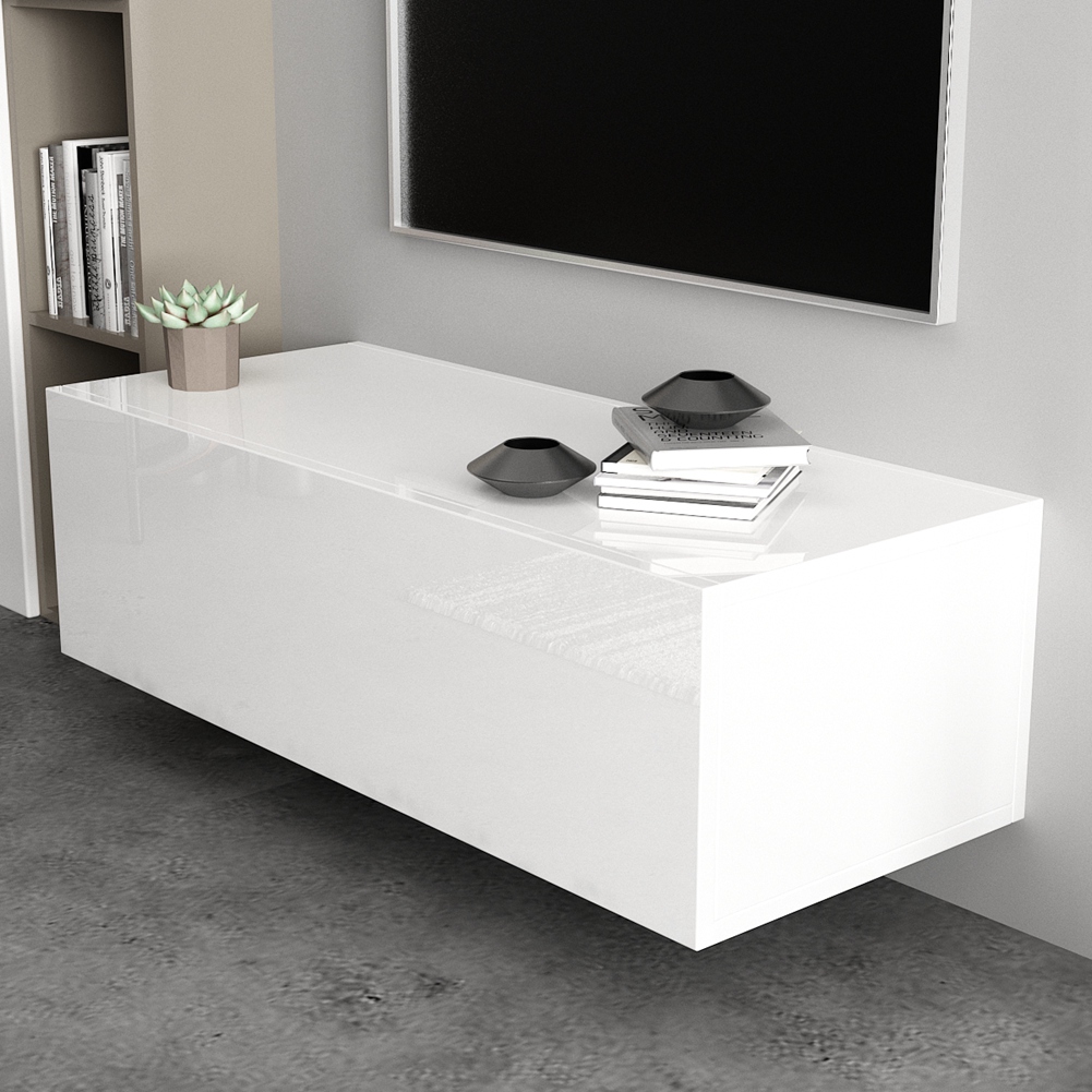 High Gloss White Floating TV Cabinet Hanging TV Stand Unit ...