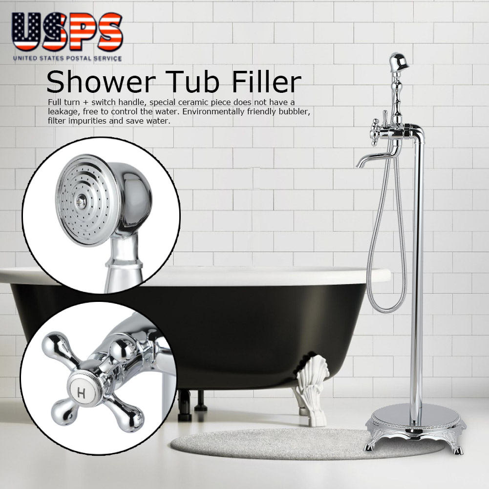 Freestanding Bathtub Faucet Tub Filler With Hand Shower Floor