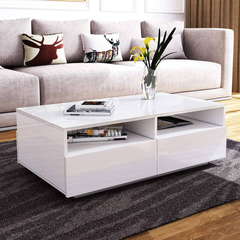 white gloss side table with led light