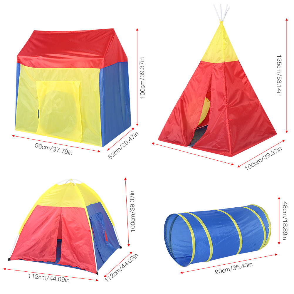 3 En 1 Enfants Tunnel Tente de Jeux Cabane Intérieur Extérieur Pop Up