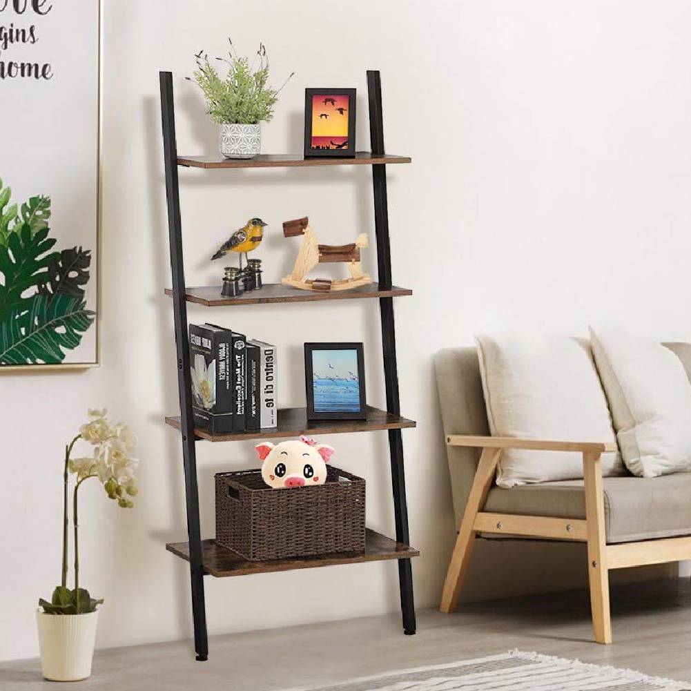 4 Tier Storage Ladder Shelving Display Stand Book Shelf Wall