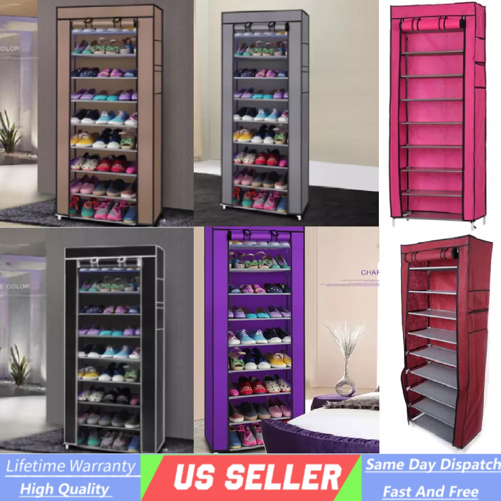 Shoe Cabinets Home Garden 10 Tier Shoe Rack Cabinet 30 Pairs With Cover Wall Bench Shelf Shoe Tower Closet Adrp Fournitures Fr