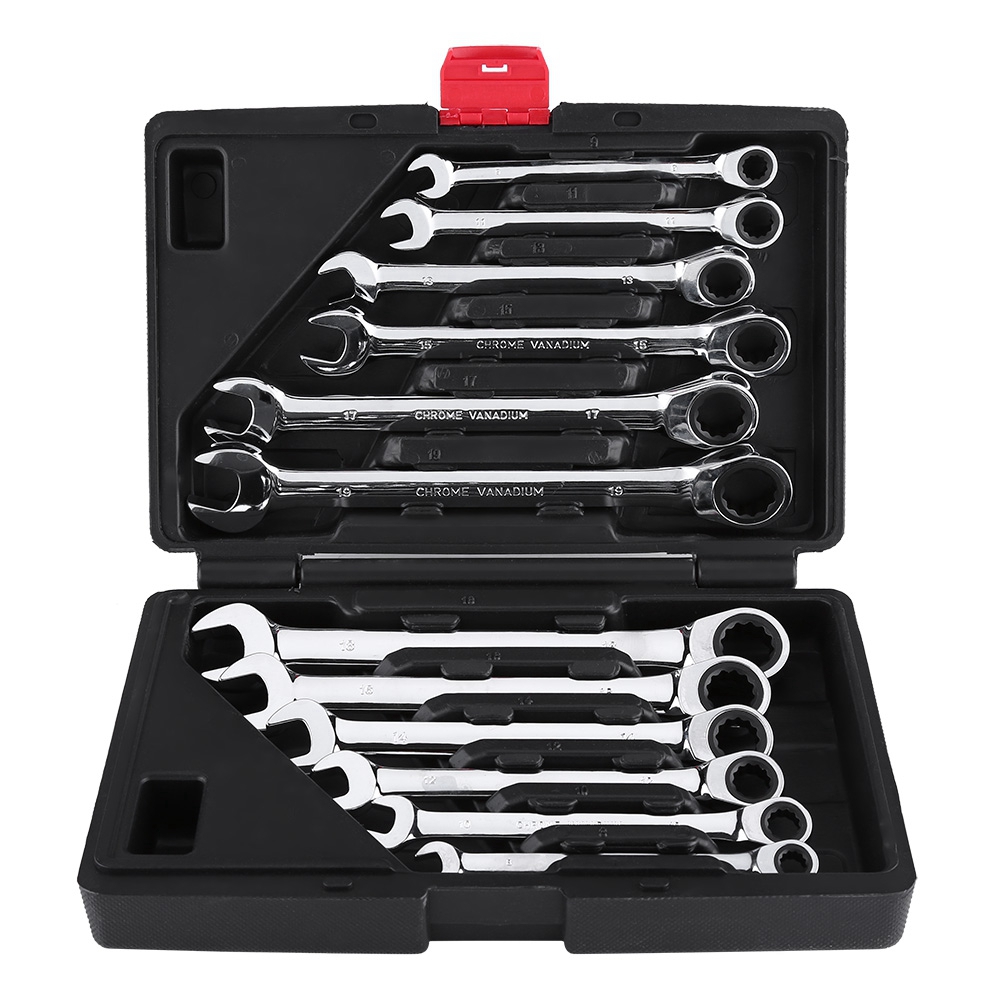 10PCS 8-19mm Metric Flexible Head Ratcheting Wrench Spanner Combo Tool Set