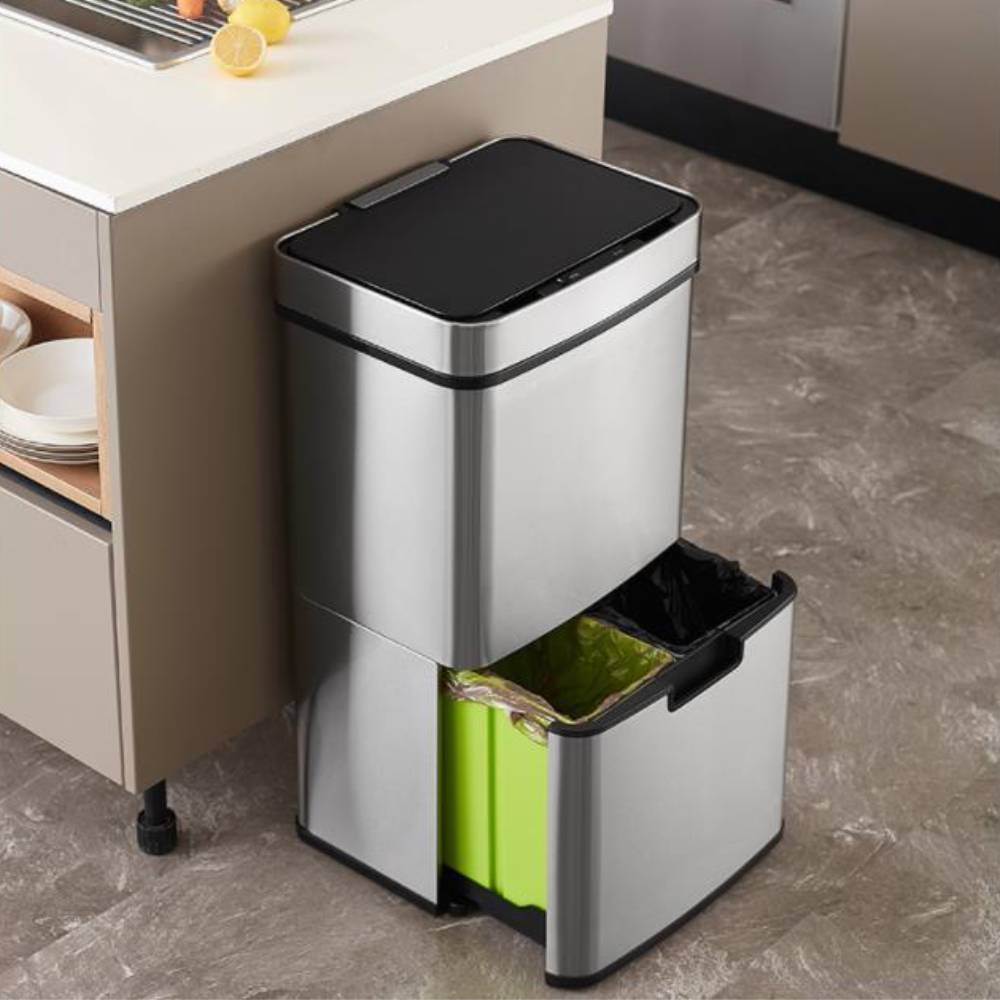 Intelligent Dual Layer 3 Compartment Stainless Steel Recycle Trash Can 47L + 25L eBay