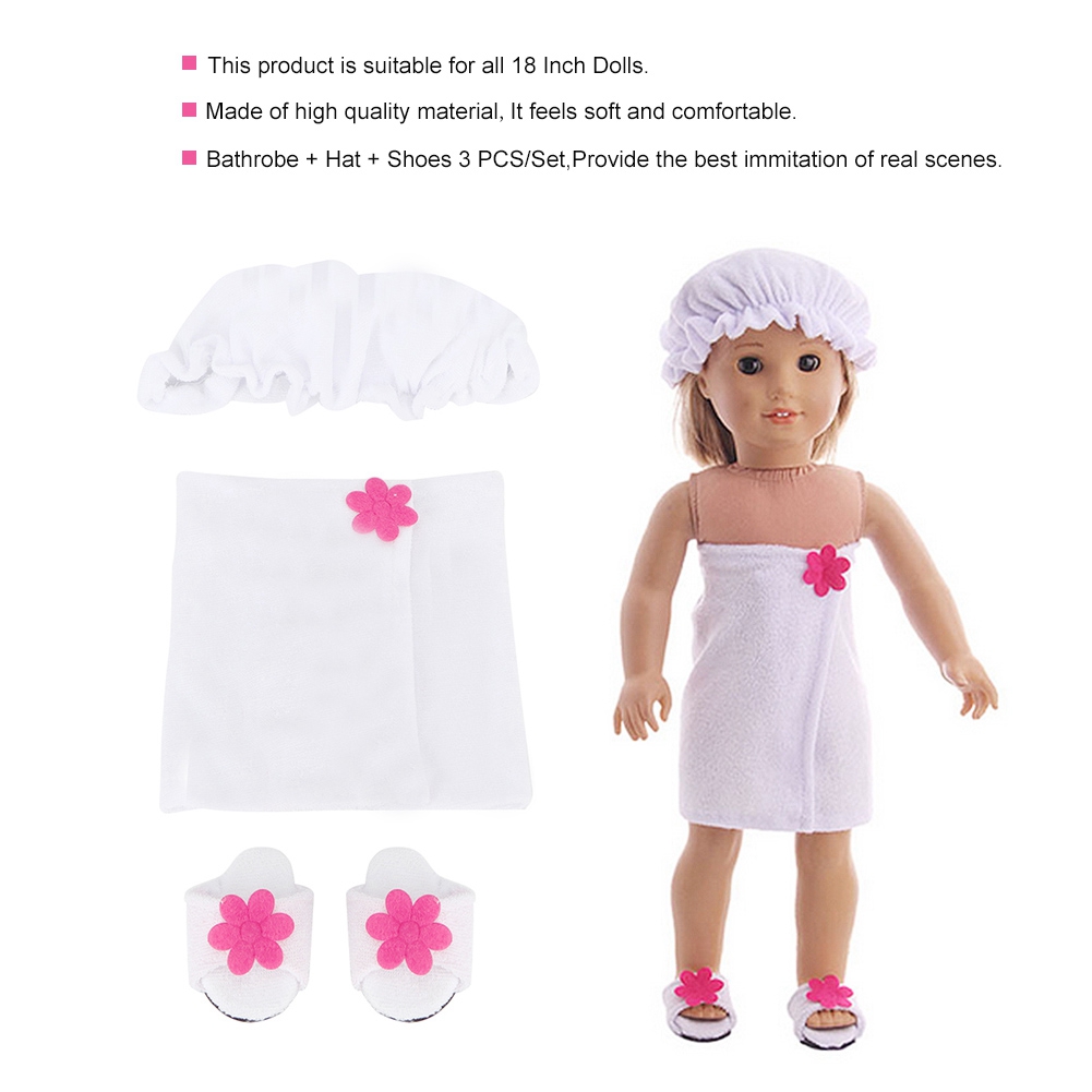 Hat 18 inch American Doll Baby Doll Toy Bathrobe Shoes 3Sets Outfits Clothes