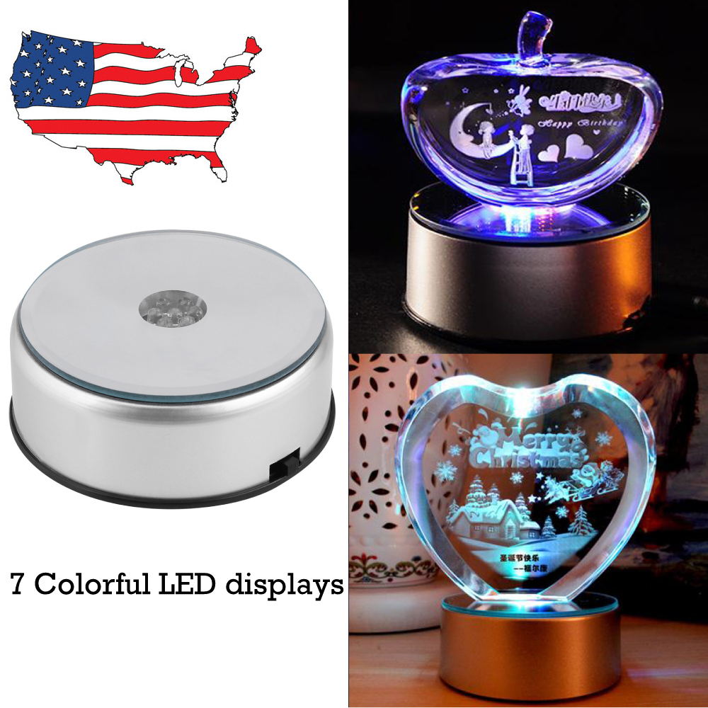 Rotating Crystal Display Base Stand w/ 7 Color LED 4" / 100 mm Diameter 
